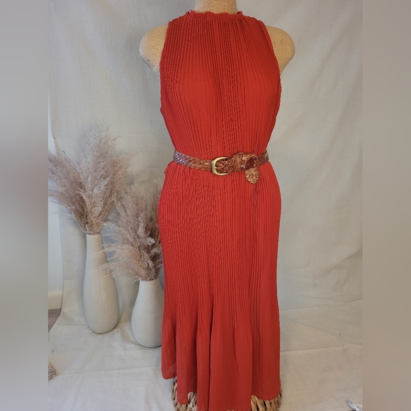 a new day Dresses & Skirts - A NEW DAY Chiffon Pleated Midi dress In Rustic Orange Color
